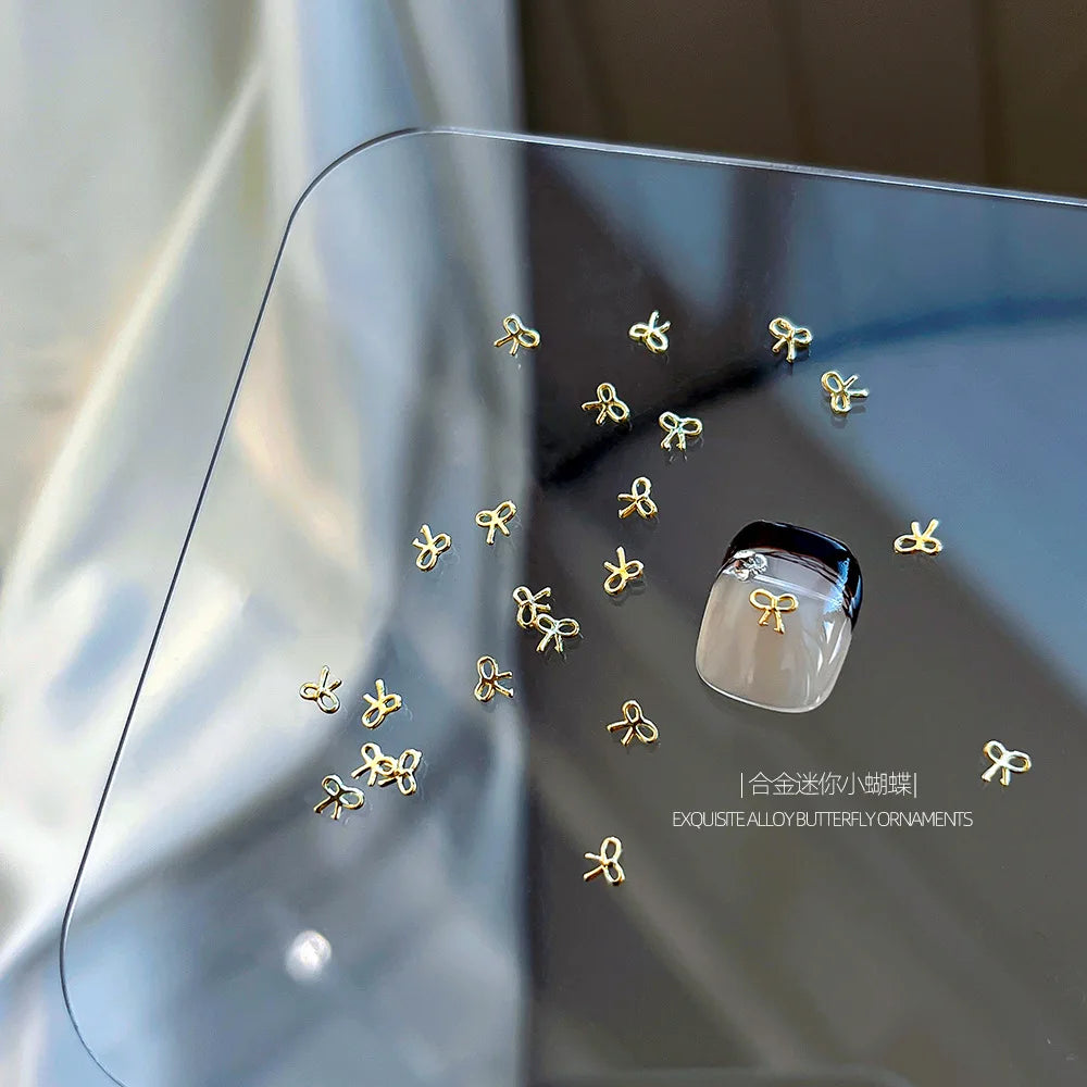 10Pcs Mini Hollow Butterfly Knotbow Nail Art Charms 3D Metal Silver/Gold Alloy Nail Art Decoration DIY Nail Accessories