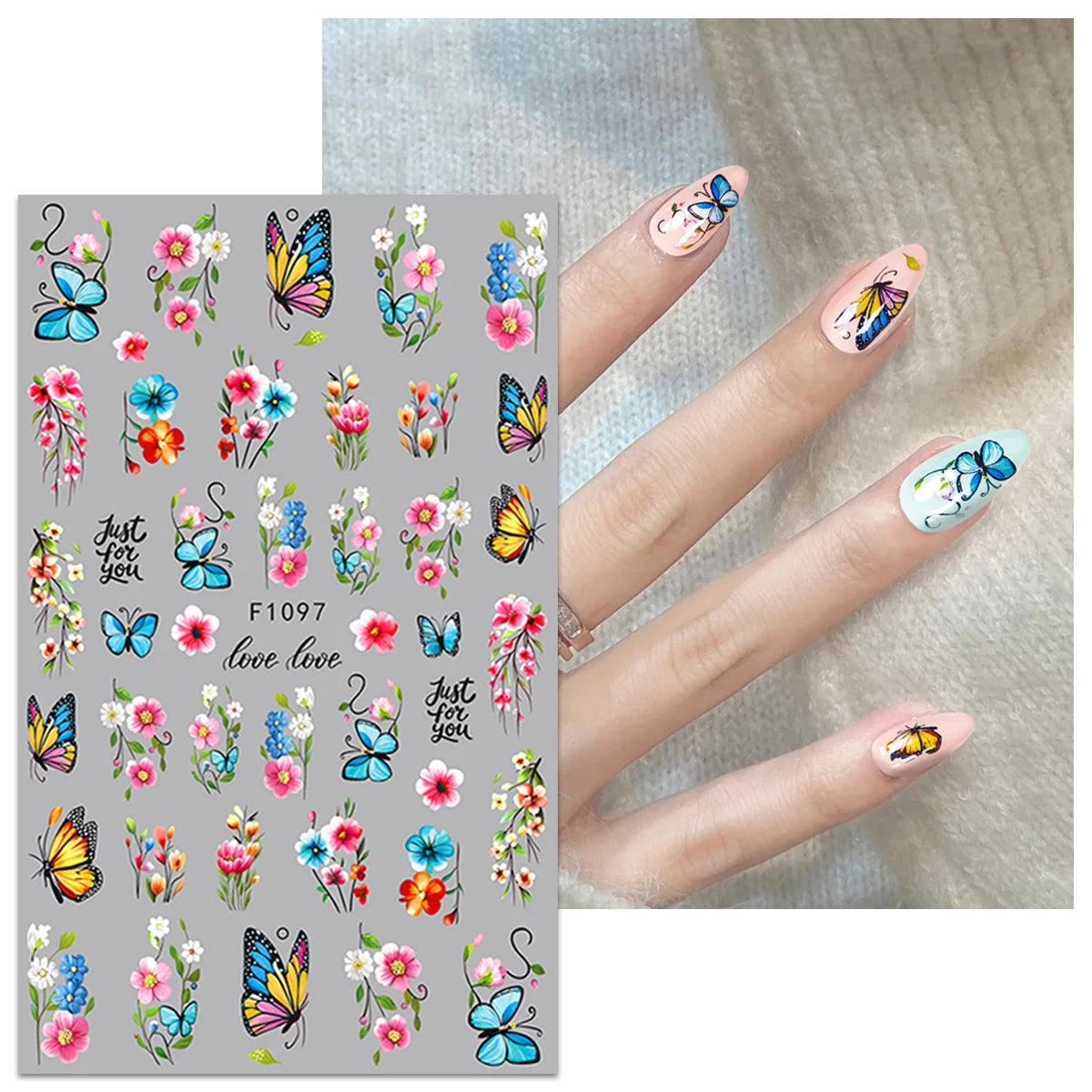 Spring and summer flower butterfly nail stickers, easy to apply for nail decoration DIY, gifts, party and wedding makeup styling