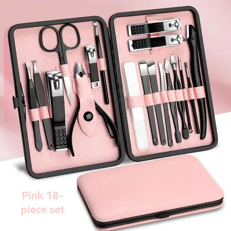 Nail clipper set, home nail clippers, dark green 18-piece set, pedicure, exfoliation and nail care tools