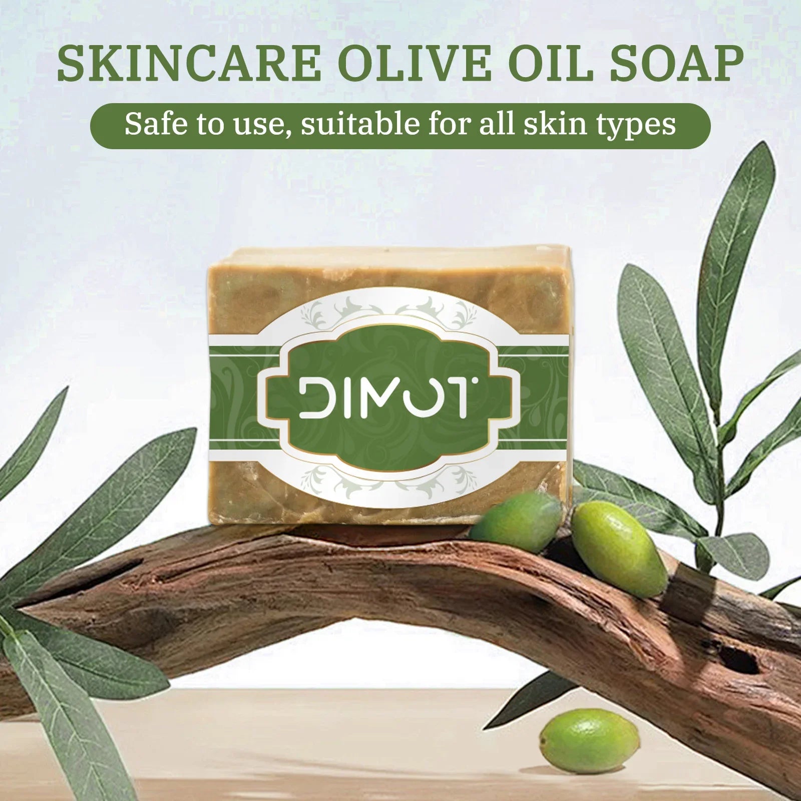Olive Oil Soap Bar - Handmade Natural Plant-Based Soap for Face, Body & Hair, with Olive Fruit Oil, for Moisturizing 200g