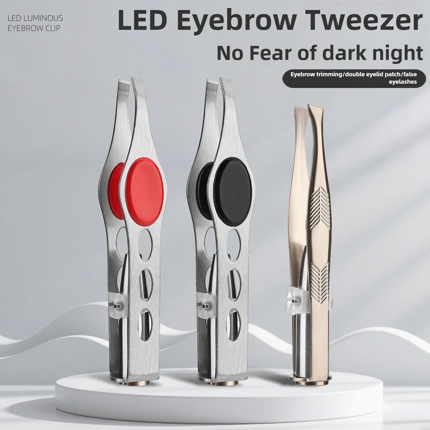 1/3pcs Hot Sales Portable Stainless Steel Button Cell Smart Design Eyebrow Hair Remove Tweezer with LED Light Makeup Tool