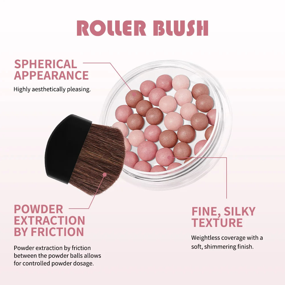 Lakerain Roller Blush Long-lasting Holding Natural Makeup Spherical Appearance Design Powdery Texture Pearlescent Effect Blush