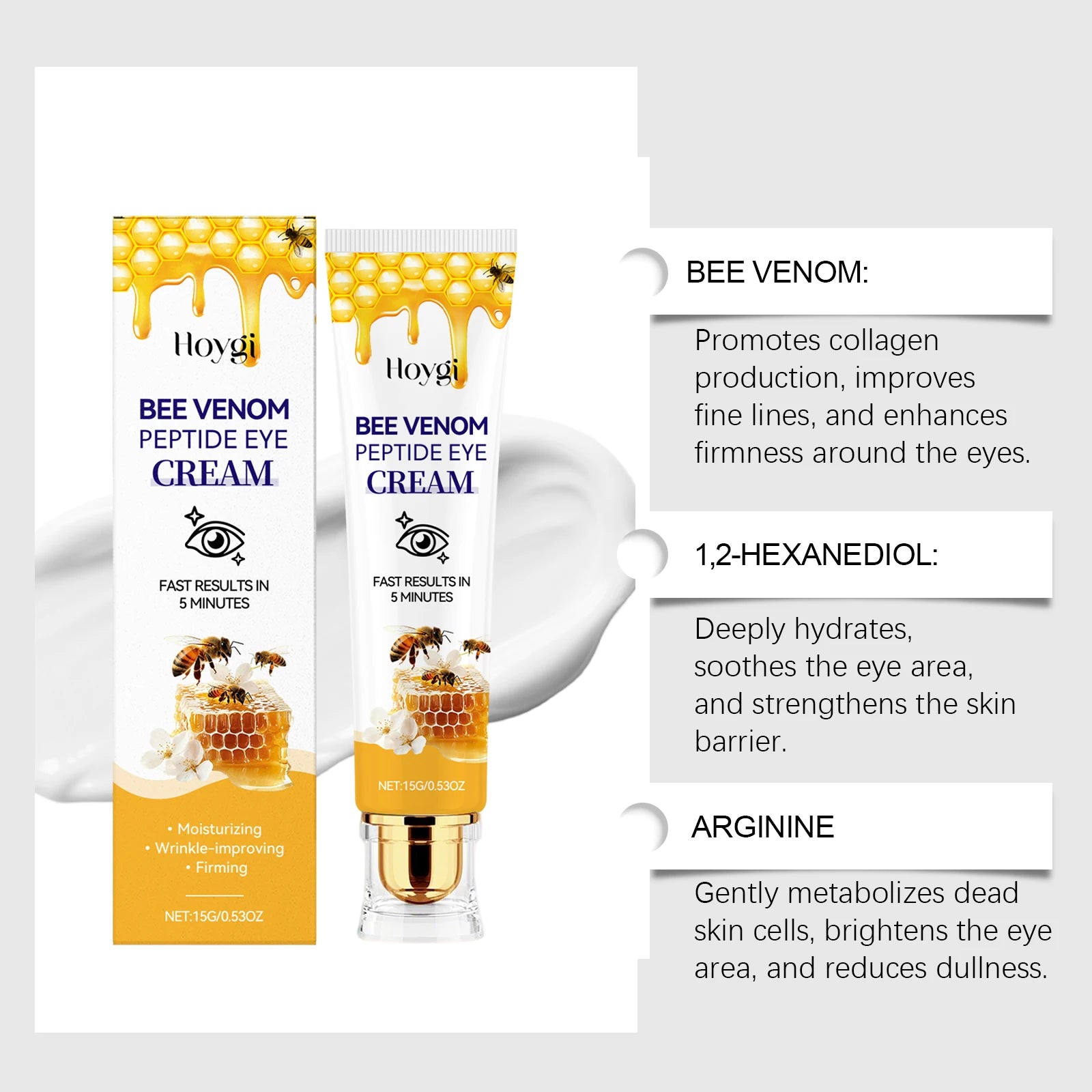 HOYGI Bee Venom Anti Dark Circle Eye Serum Firming Skin Remove Eye Bag Fade Fine Line Wrinkle Whitening Brighten Eye Care Cream