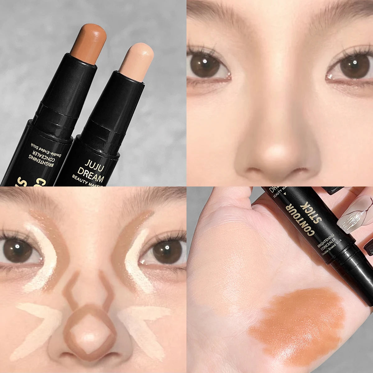 Dual-ended contour stick, facial foundation, concealer, long-lasting dark circles, correcting contour concealer, makeup