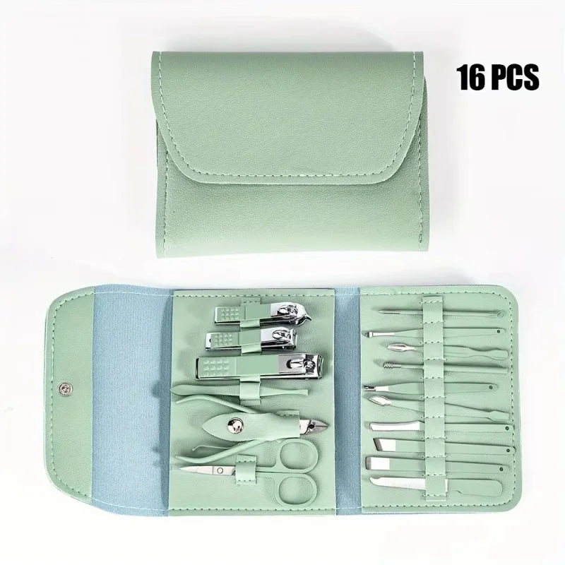 16-Piece Professional Nail Clipper Set, Stainless Steel Fingernail and Toenail Tools, Unisex Nail Care Kit