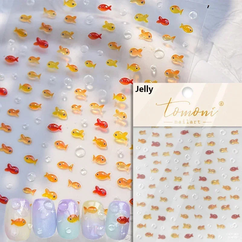 Sea Wave Jellyfish Starfish Conch Shell Dolphin Pearl Summer Beach Goldfish Water Bubble Mermaid Koi INS Nail Art Stickers Decal