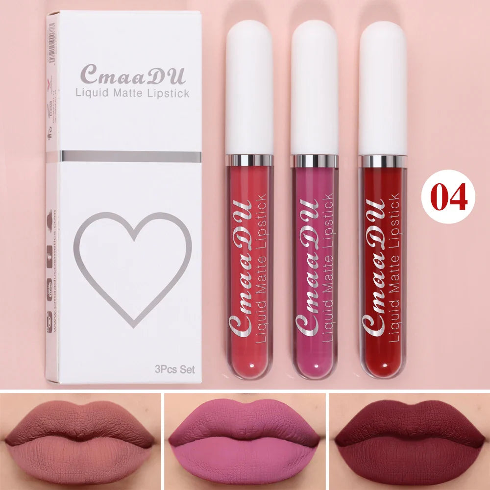 3-PCS Matte Lipstick Set – Long-Lasting, Non-Fading, Waterproof, Exquisite Gift for Daily & Holiday Use, Universal Shades