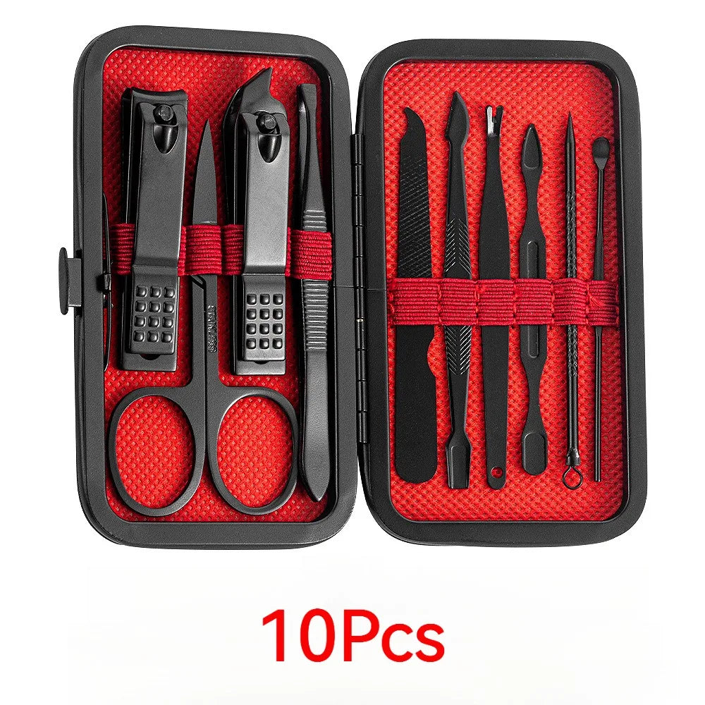 7/8/10/12/15/24pcs Set Professional Manicure Set Kits Stainless Steel Fingernail Toenail Clippers Set with Leather Portable