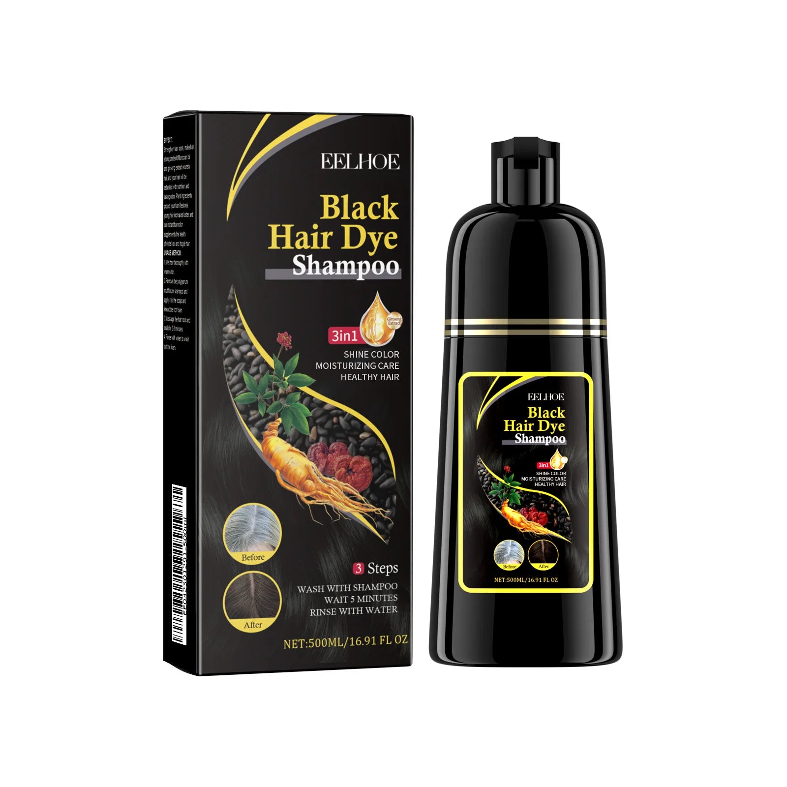 EELHOE 3-in-1 Hair Dye Shampoo to Darken Hair Cleaning Hair Color Shampoo Polygonum Multiflorum Growth of Hair Dye Shampoo 500ml