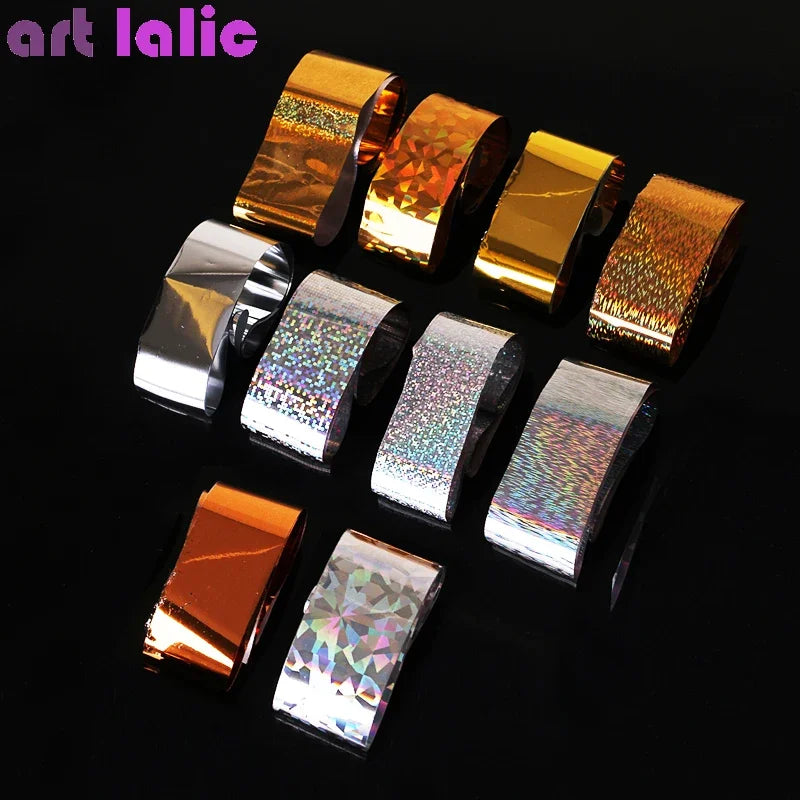 Holographic Nail Foil Set, Gold Silver Transfer Sticker, Laser DIY Manicure, Starry Sky Decals, 1 Box, 2.5*60cm