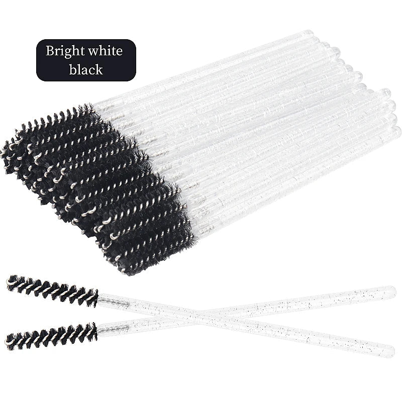 NEW 50Pcs Makeup Eyelash Brushes Disposable Crystal Eyebrow brush Diamond Handle Mascara Wand Applicator Lashes Extension Tools