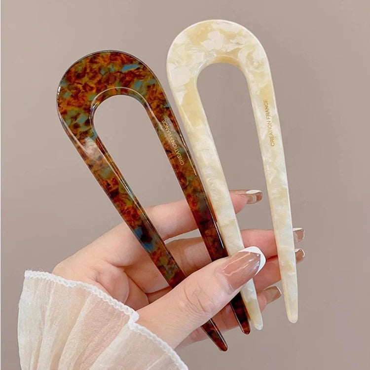 U-Shaped Hair Fork Fashion Tortoiseshell Acetate Hairpin Women Geometric Headwear Hair Sticks Girls New Hair Clips Accessories