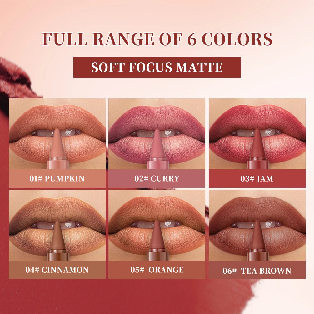 QIBEST Tapered Gradient Lipliner Long Lasting Matte Nude Brown Red Lipstick Waterproof Contouring Tint Lipliner Makeup Lip Stain