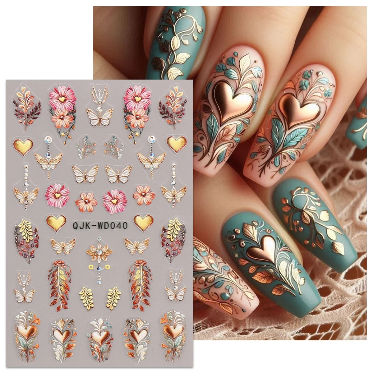 2pcs bohemian pattern embossed nail art stickers, retro nostalgic theme, easy to apply nail decoration, DIY, holiday gifts,
