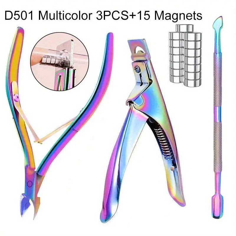 15PCS Powerful Magnet Cylindrical Multi-functional Cat Eye Magnet+3Pcs Stainless Steel Nail Clippers Manicure Set Nail Cuticle