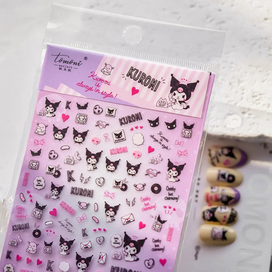 1PCS New Color Laser Hello Kitty Cartoon 5D Nail Stickers Sanrio Cinnamoroll Pochacco Nail Art Supplies DIY Nail Art Stickers