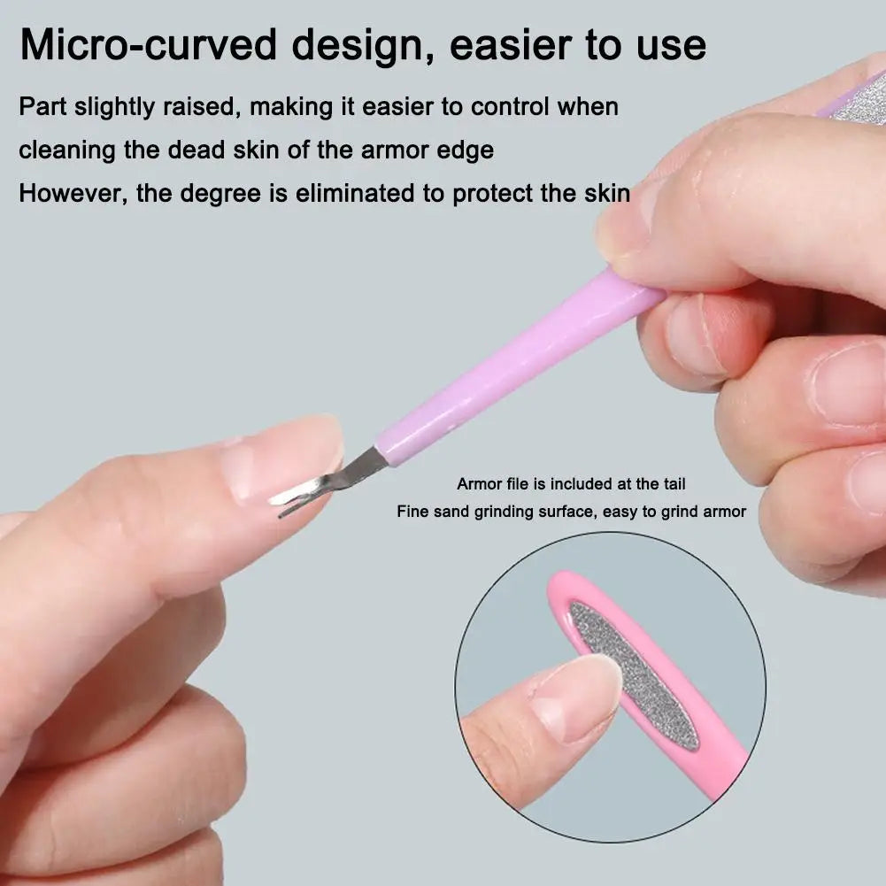1PCS Pink V-Shaped Nail Cuticle Pusher Stainless Steel Dead Skin Fork Remover Trimmer Manicure Pedicure Care Tool