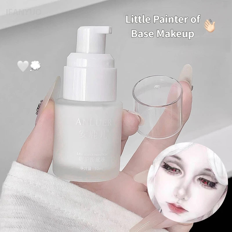 Matte White Liquid Foundation Makeup Buildable Coverage Primer & Concealer Stick Waterproof & Long-Lasting for Halloween Cosplay