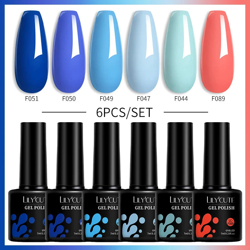 LILYCUTE 6PCs/Set Gel Nail Polish Set Kit Glitter Nail Gel Sequin Vernis Semi Permanent For Manicure Varnish UV LED Nail Art Gel