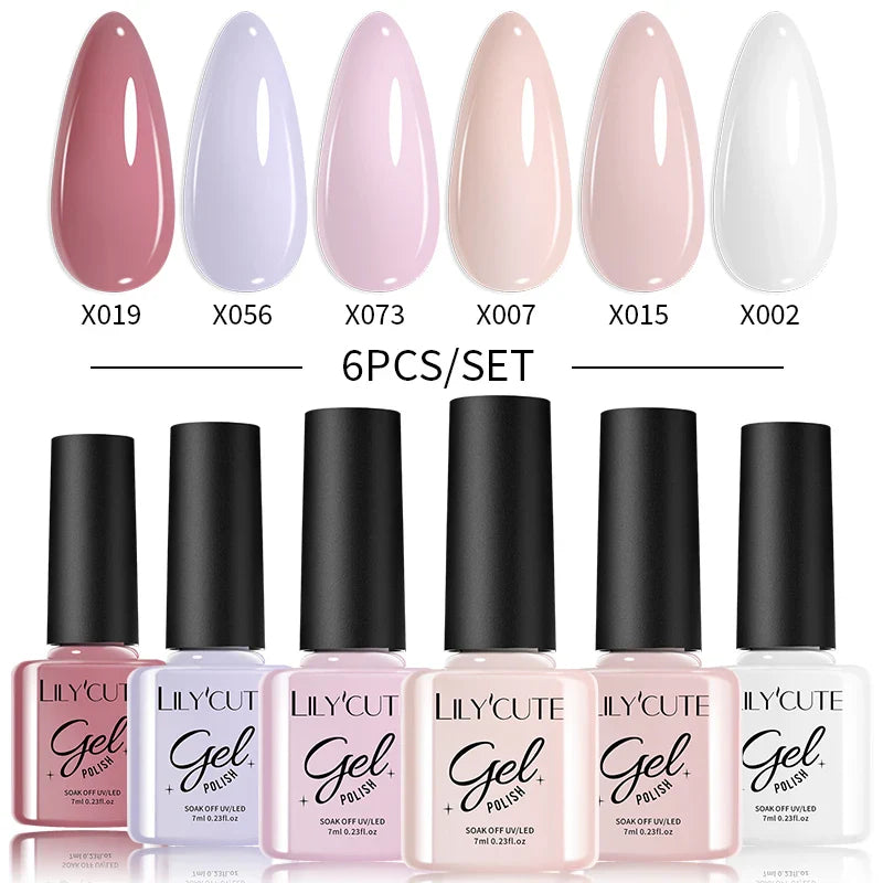 LILYCUTE 6PCs/Set Gel Nail Polish Set Kit Glitter Nail Gel Sequin Vernis Semi Permanent For Manicure Varnish UV LED Nail Art Gel