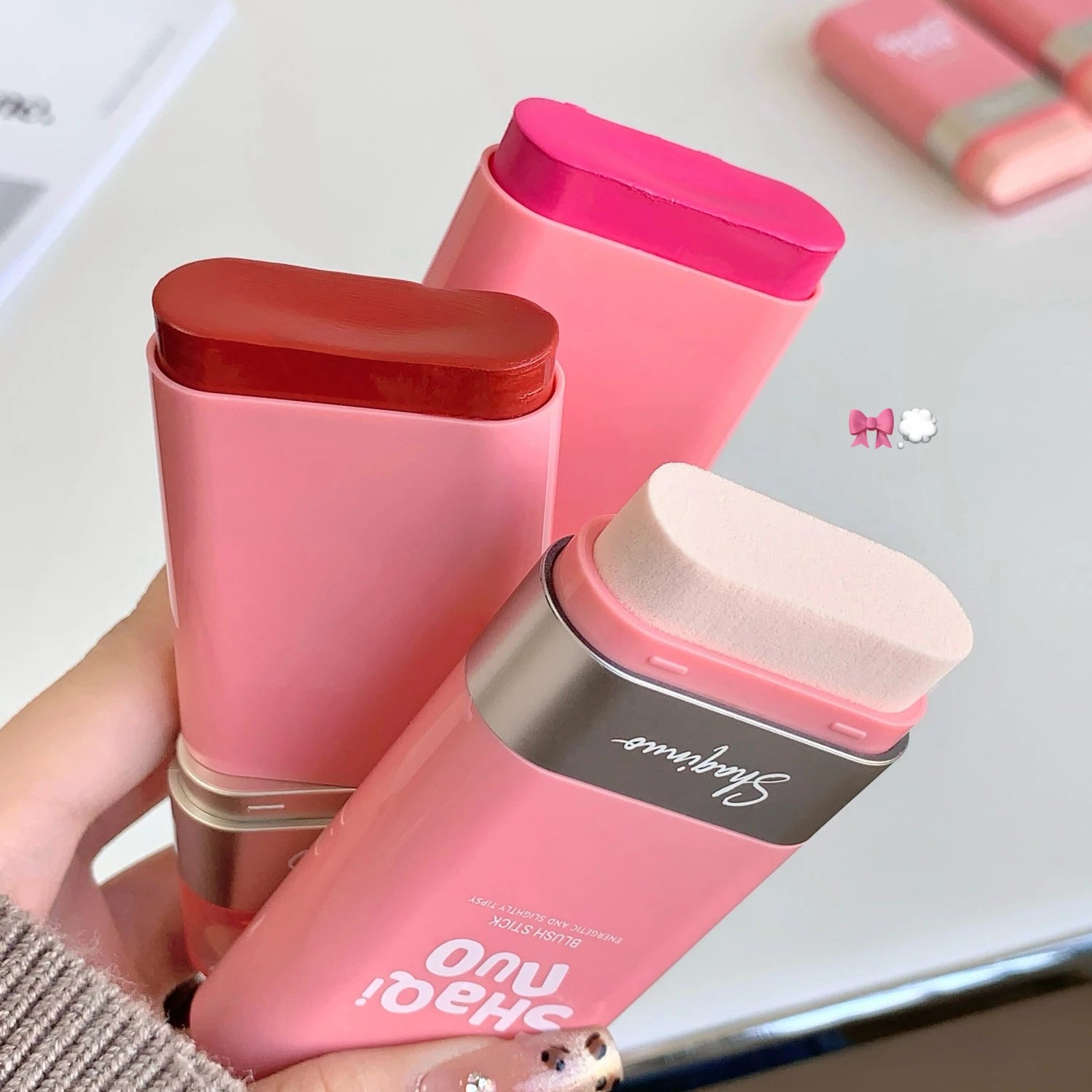 Strawberry Pink Blush Stick Smooth Cheek Tint Korean Make Up Matte Nude Apricot Blusher Cream Brighten Face Rouge Contour Makeup