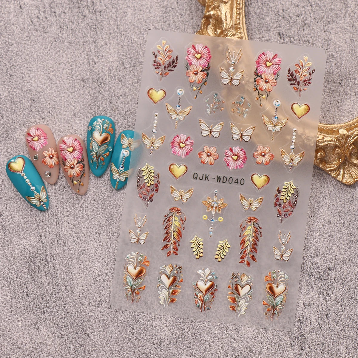 2pcs bohemian pattern embossed nail art stickers, retro nostalgic theme, easy to apply nail decoration, DIY, holiday gifts,