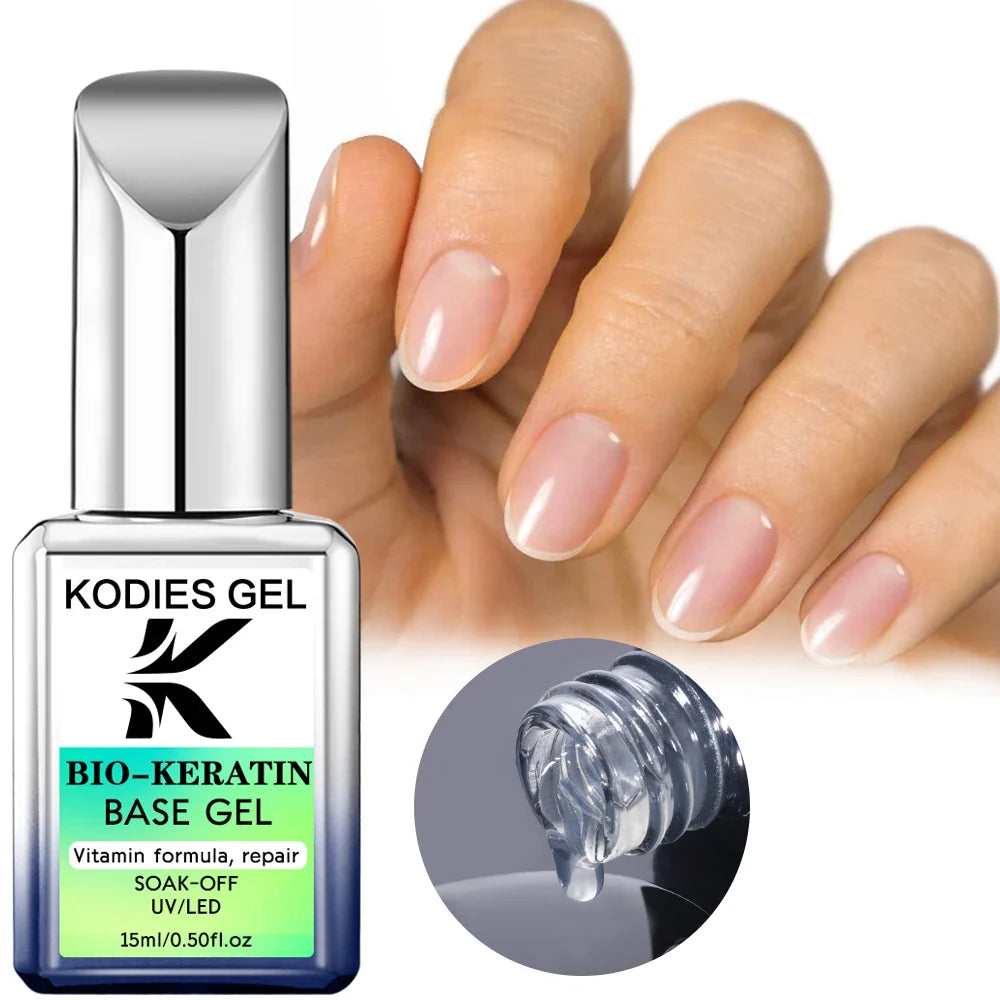 KODIES GEL Bio Keratin Rubber Base Coat UV Gel Nail Polish Vitamin Formula Repair Nail 15ml Semi Permanent Manicure Strengthener