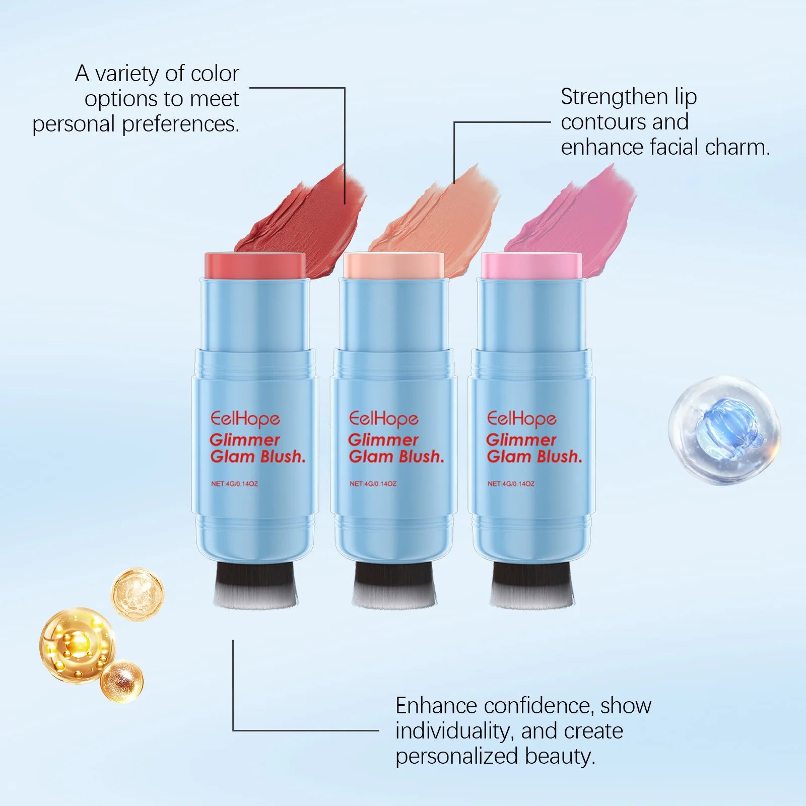 Blush Stick Double-Ended Natural Long Lasting Expansive Color Brightening Matte Makeup Monochrome Creamy Lips Cheek Rouge Makeup