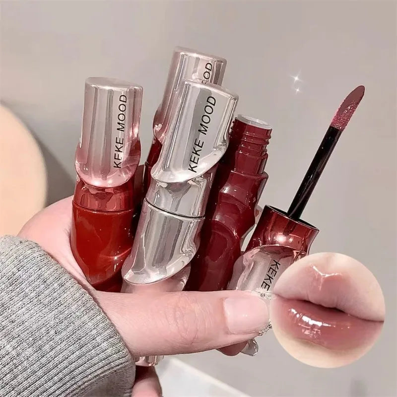 Crystal Nude Gray Lip Gloss Hydrating Mirror Korean Lip Glaze Sheer Nude Glitter Lip Tint Watery Shine Plumping Lipgloss Makeup