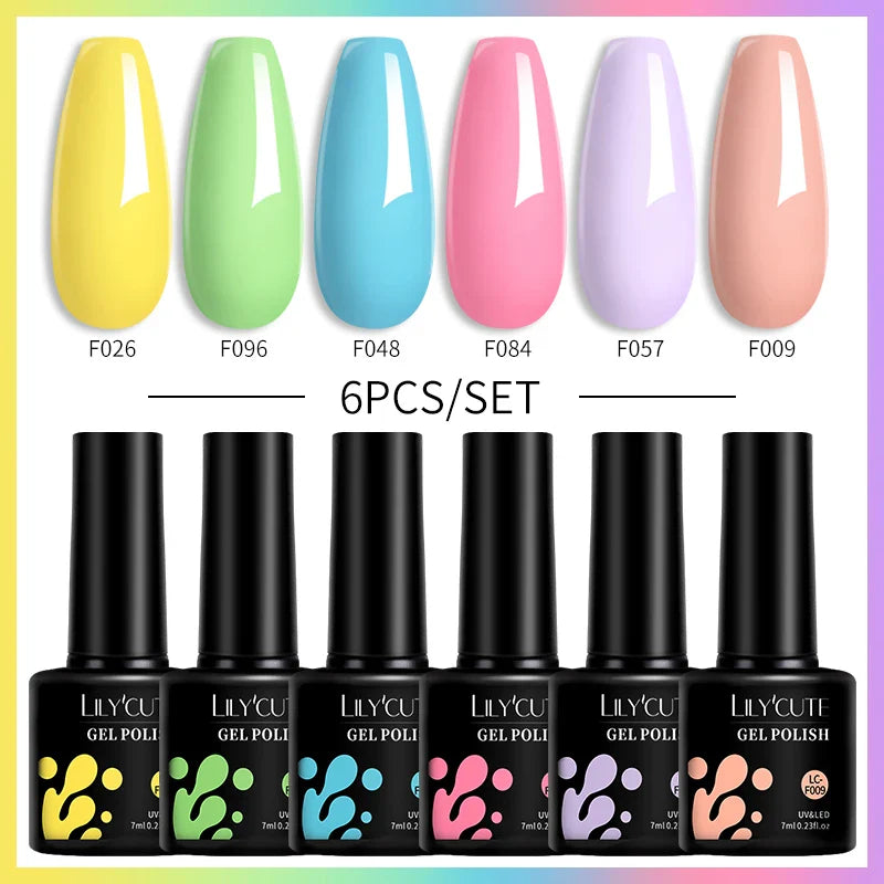 LILYCUTE 6PCs/Set Gel Nail Polish Set Kit Glitter Nail Gel Sequin Vernis Semi Permanent For Manicure Varnish UV LED Nail Art Gel