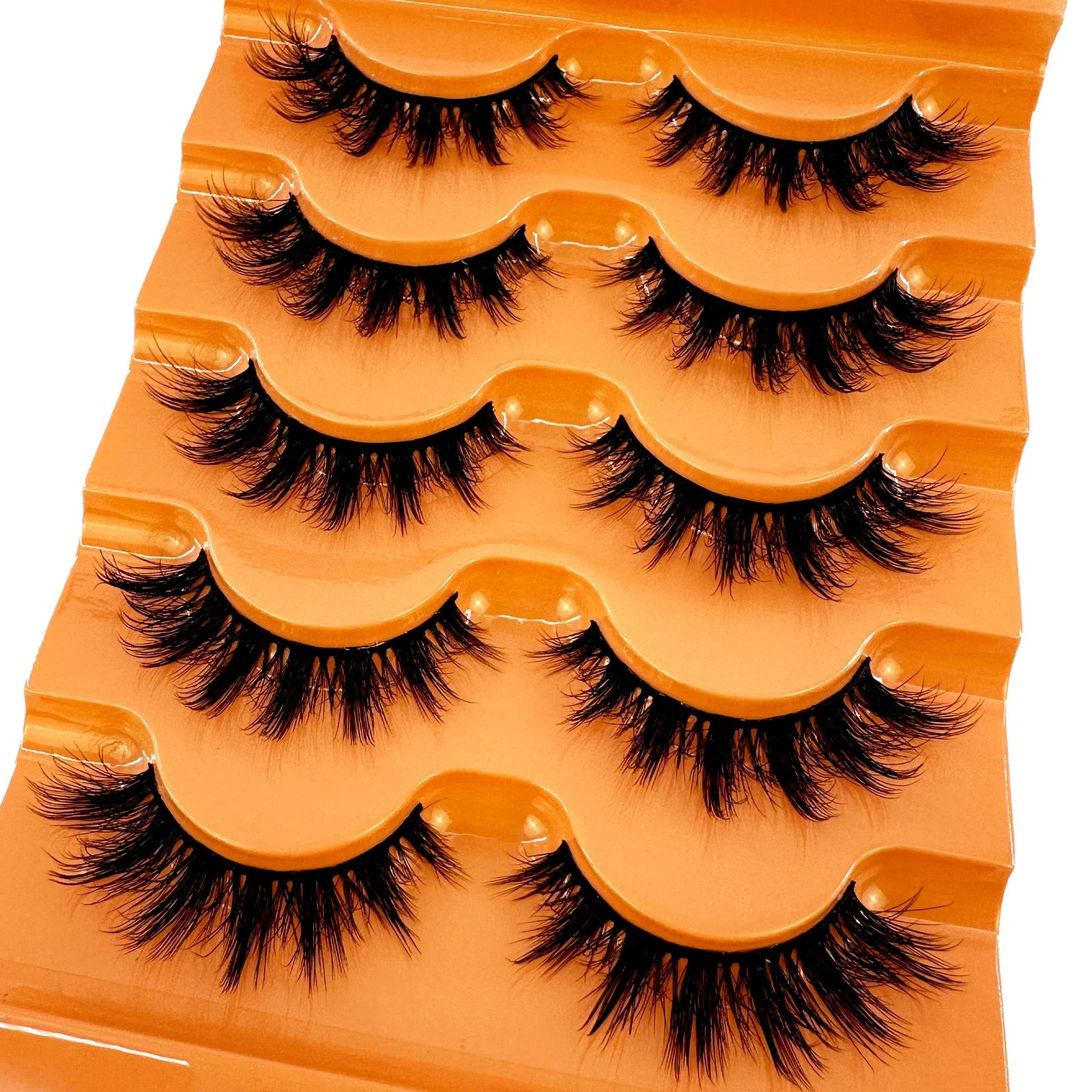 New Cat Eye Lashes 5D Fluffy Faux Mink Lashes 8D Volume Wispy Long Lashes Fake Eyelash Russian Strips 5 Pairs Pack Makeup