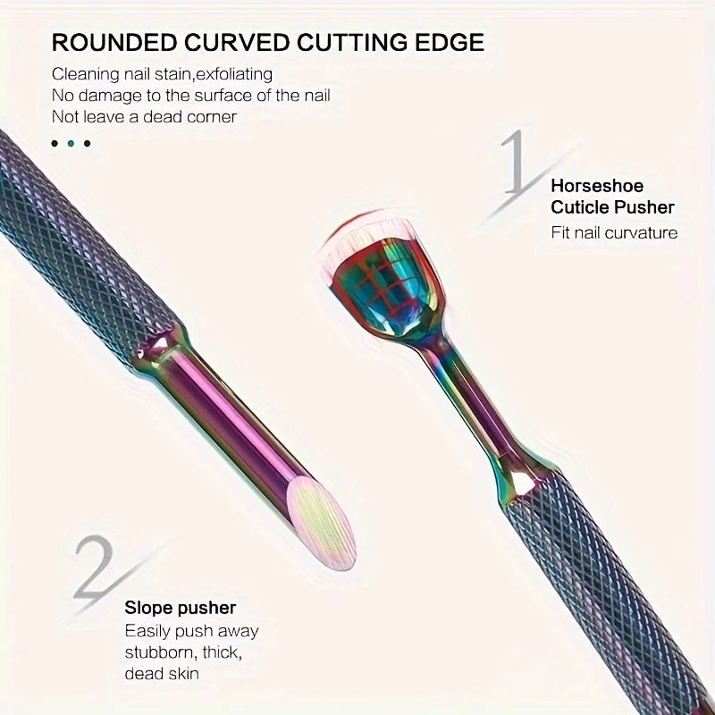 Russian-Style Double-Headed Horseshoe Steel Pusher Stainless Steel Angled Manicure Steel Pusher Pre-Treatment Tool for Removing