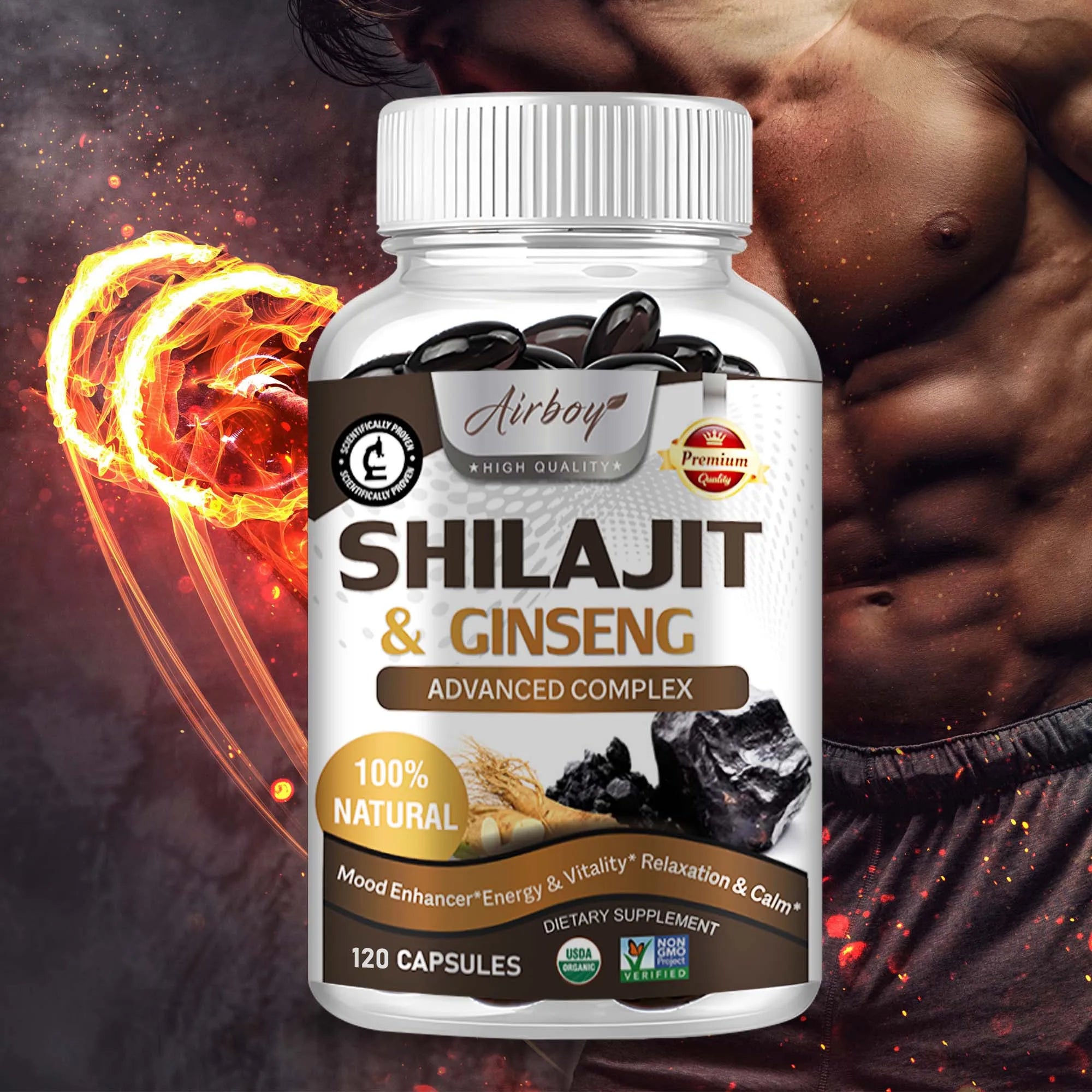 Shilajit & Ginseng Supplement - Provides Energy and Endurance, Enhances Brain & Memory, Immune Support - 120 Capsules