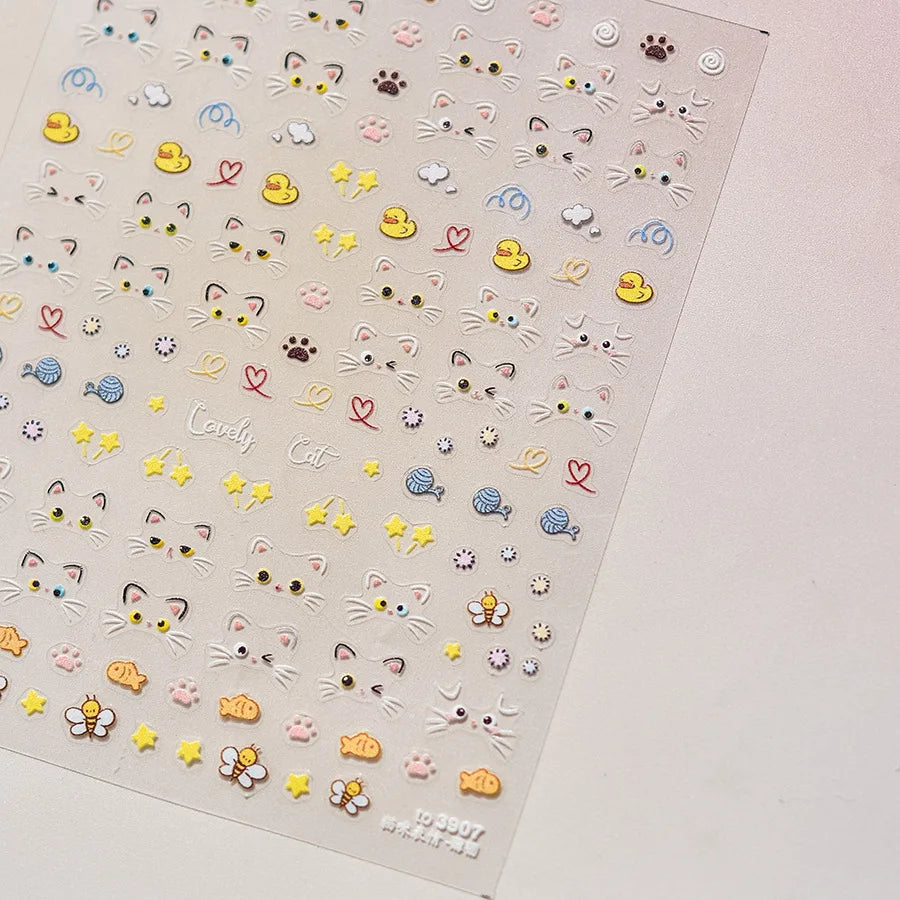 5D Embossed Nail Stickers Japanese-style cColorful Coal Ball Self Adhesive Nail Art Stickers DIY Kawaii Cartoon Manicure Decals