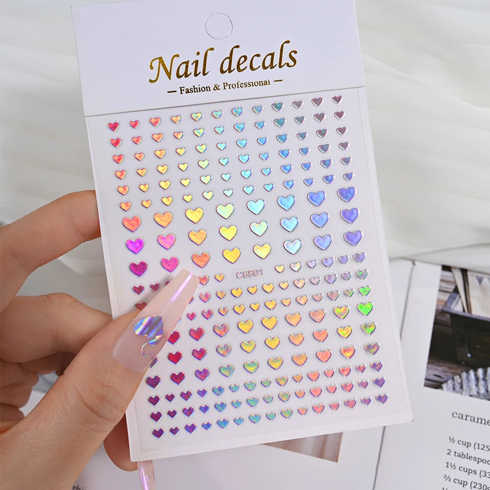 3D Valentine' s Day Love Heart Nail Art Sticker Red White Cross Stars Self-Adhesive Nail Decals 8*10cm Kawaii Heart Nail Sticker