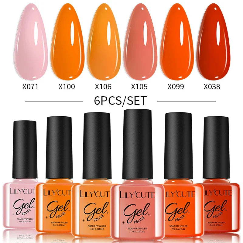 LILYCUTE 6PCs/Set Gel Nail Polish Set Kit Glitter Nail Gel Sequin Vernis Semi Permanent For Manicure Varnish UV LED Nail Art Gel