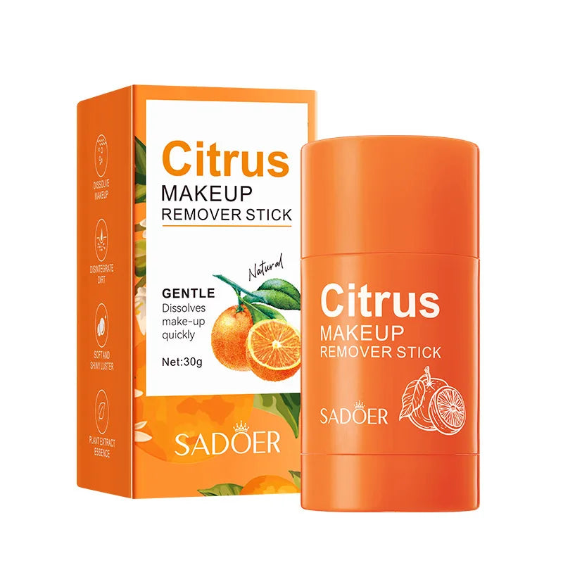 SADOER Citrus Vitamin C Makeup Removal Stick Face Eye Shadow Lip Makeup Remove Non Irritating Cleanse Pores Blackhead Remover