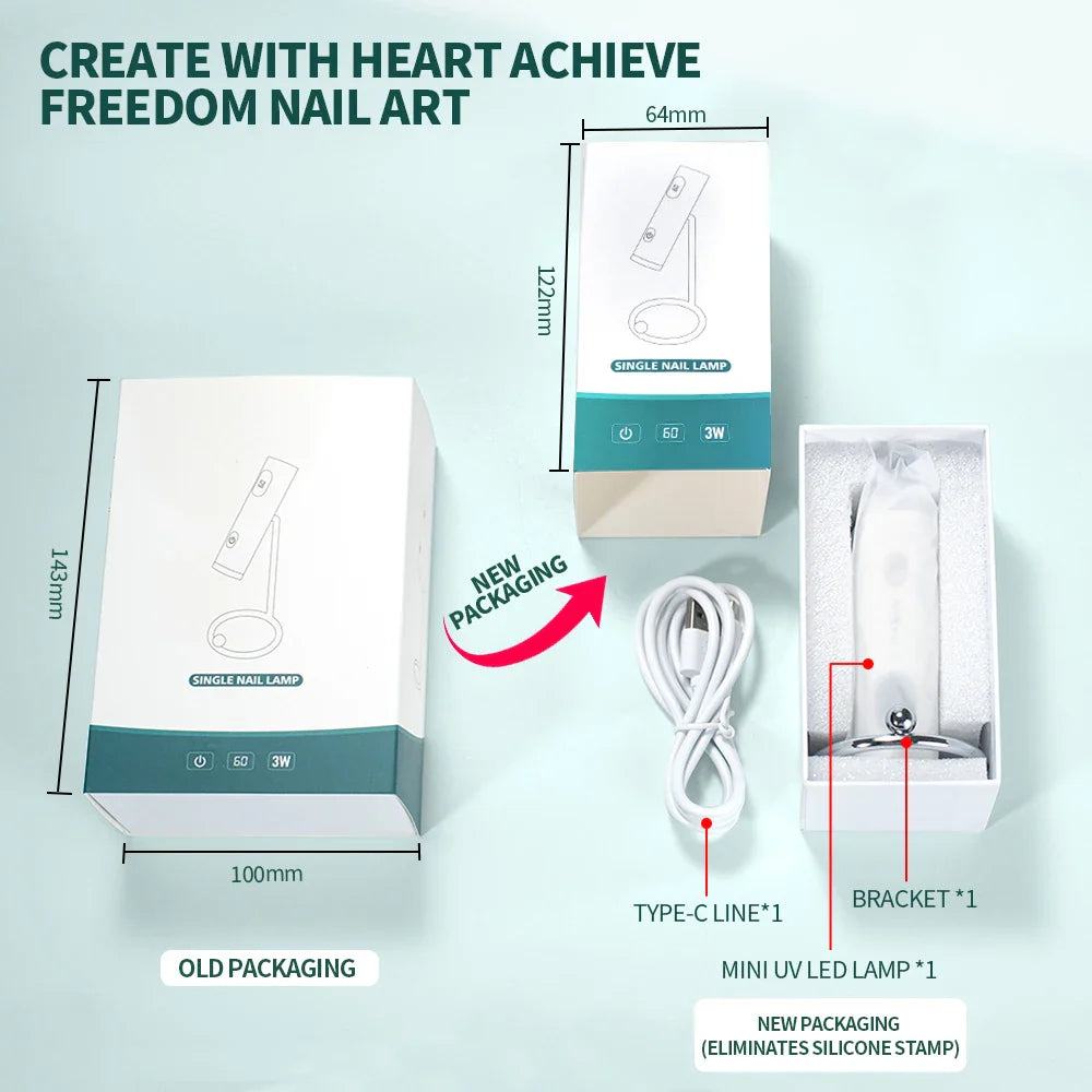 Nailpop Mini UV Nail Lamp for Polygel Nails Battery-Powered with Silicone Stamper Portable Handheld Curing Glue Gel Nail Dryer