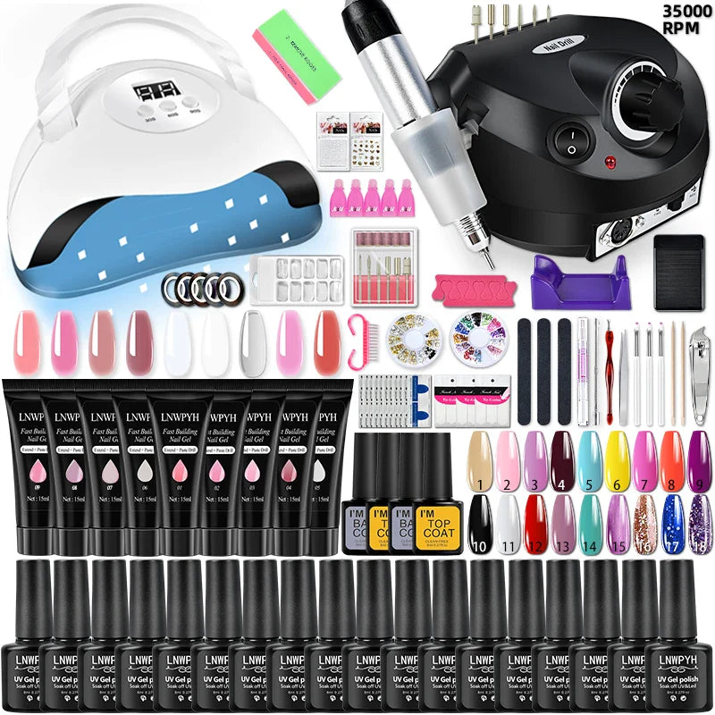 Professional Gel Nail Polish Kit Semi Permanent Gel Varnish Set Nail Art Manicure Kit And UV LED Nail Dryer Electric Nail Drill