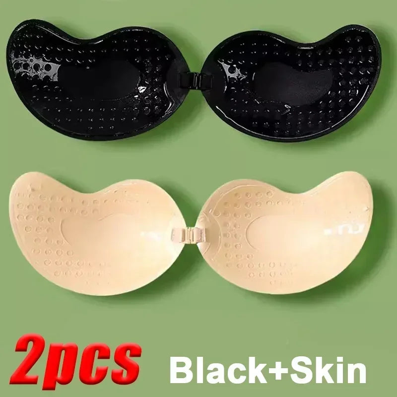 Invisible Push Up Bras Women Backless Strapless Bra Nipple Cover Front Closure Bralette Underwear Silicone Self-Adhesive Bra Pad