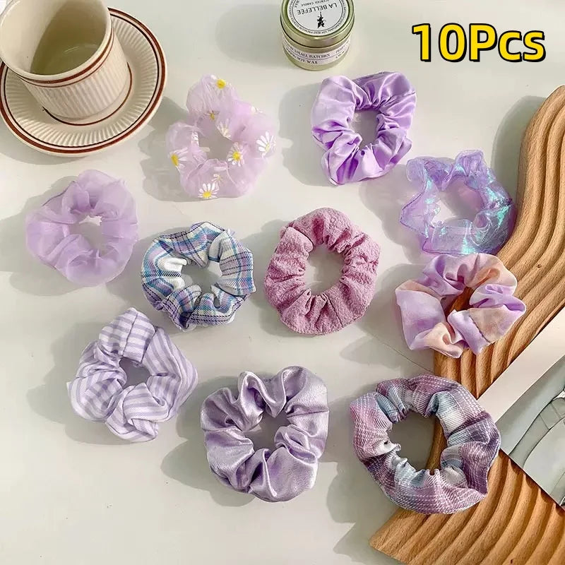 10Pcs Temperament College Style Large Intestine Hair Bands Sweet and Cute Tie Their Hair Accessories for Women Headwear