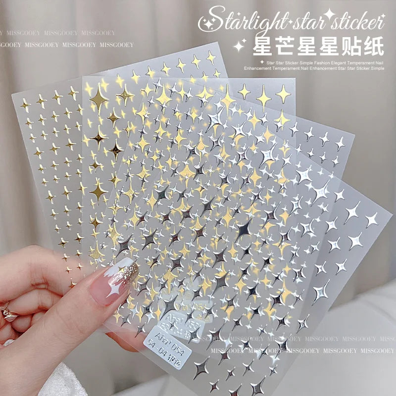 3D Gold Silver Star Nail Art Stickers Black White Crescent Moon Decals Self Adhesive Slider Polish Stickers Manicure Decoration