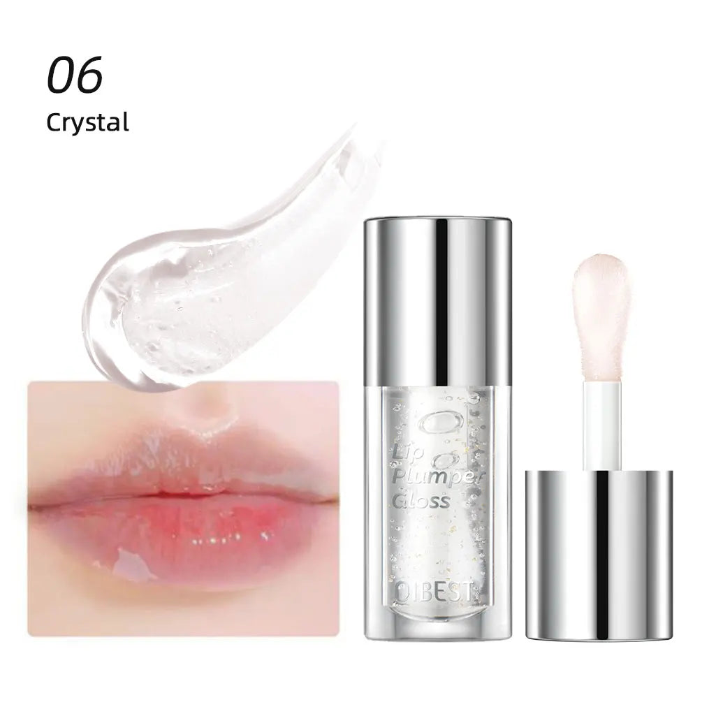 QIBEST Crystal Jelly Moisturizing Lip Oil Plumping Lip Gloss Makeup Sexy Plump Lip Glow Oil Tinted Lip Plumper Lip Care 6 Colors
