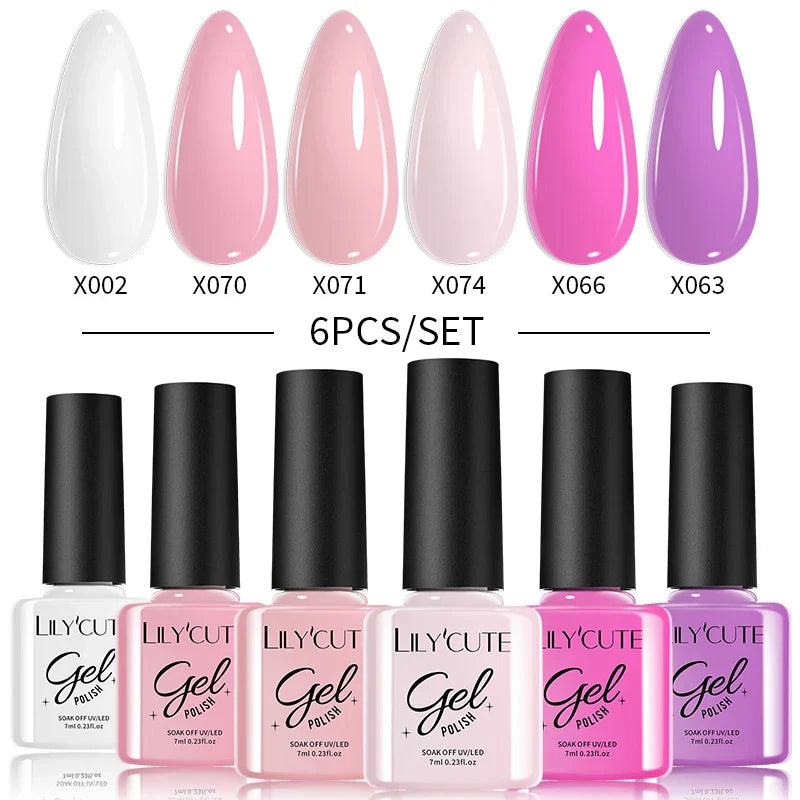 LILYCUTE 6PCs/Set Gel Nail Polish Set Kit Glitter Nail Gel Sequin Vernis Semi Permanent For Manicure Varnish UV LED Nail Art Gel