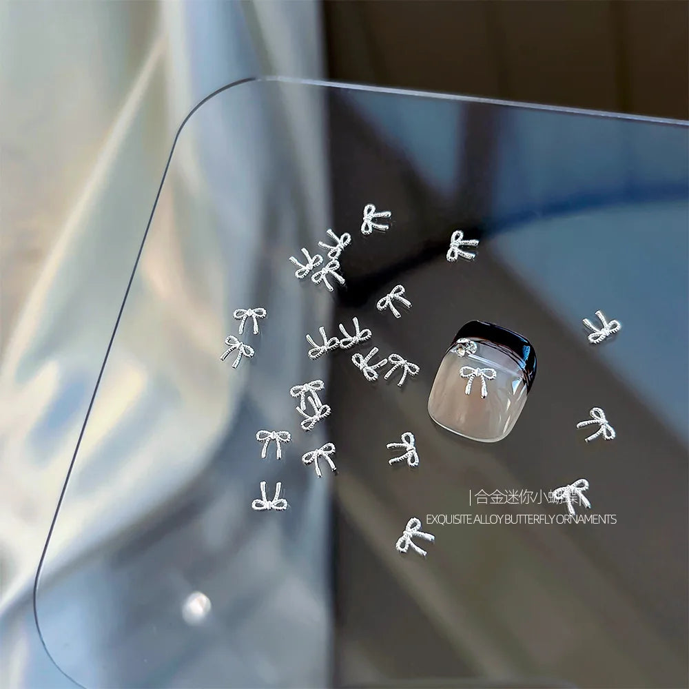10Pcs Mini Hollow Butterfly Knotbow Nail Art Charms 3D Metal Silver/Gold Alloy Nail Art Decoration DIY Nail Accessories