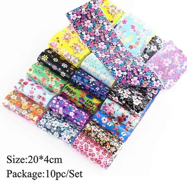 10pcs Holographic Nail Foil Slider Mix Flower Designs Set Transfer Nails Stickers Floral Prints Manicure Decal Art Decoration