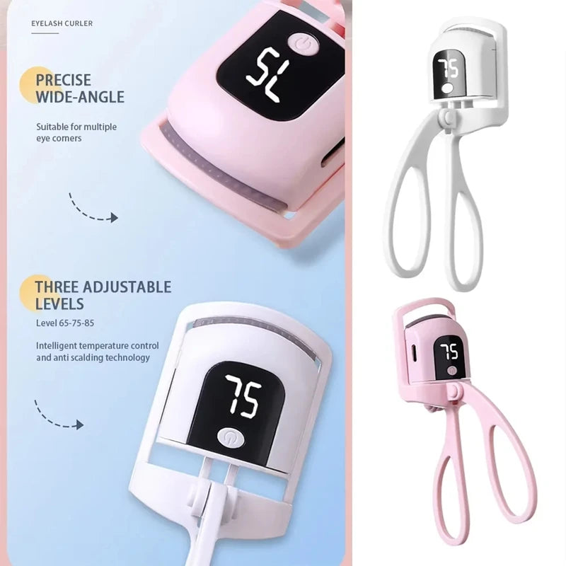Heated Eyelash Curler with Lcd Display Silicone Pads Eyelash Protection Natural Curling Without Damaging Eyelashes Rechargeable