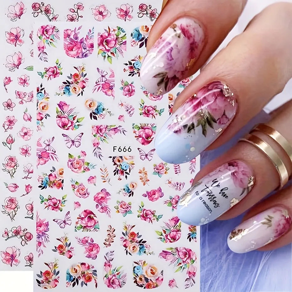 Spring and summer flower butterfly nail stickers, used for DIY nail decoration in daily life, festivals, parties, and weddings