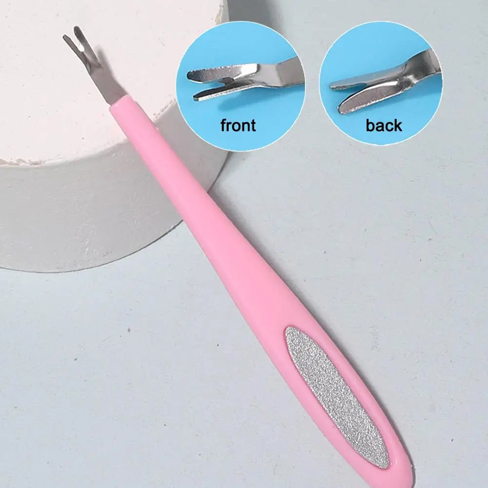 1PCS Pink V-Shaped Nail Cuticle Pusher Stainless Steel Dead Skin Fork Remover Trimmer Manicure Pedicure Care Tool
