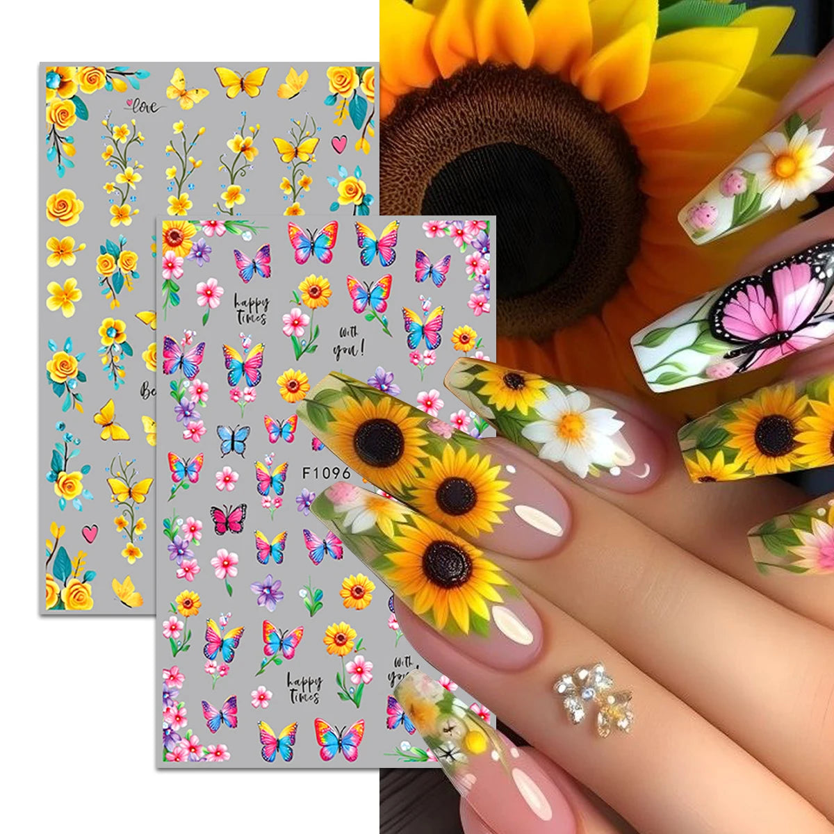 Spring and summer flower butterfly nail stickers, easy to apply for nail decoration DIY, gifts, party and wedding makeup styling